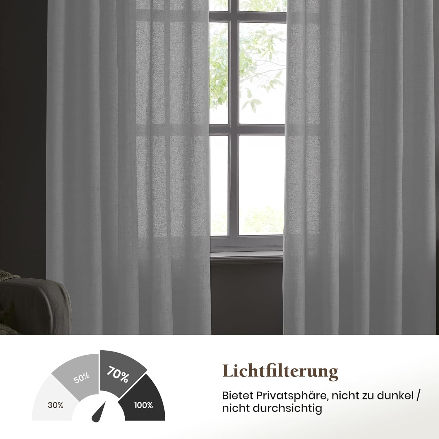 Thumbnail 3 de Melodieux Ösenvorhang aus Polyester – 2er-Set, weiß, 225 x 140 cm