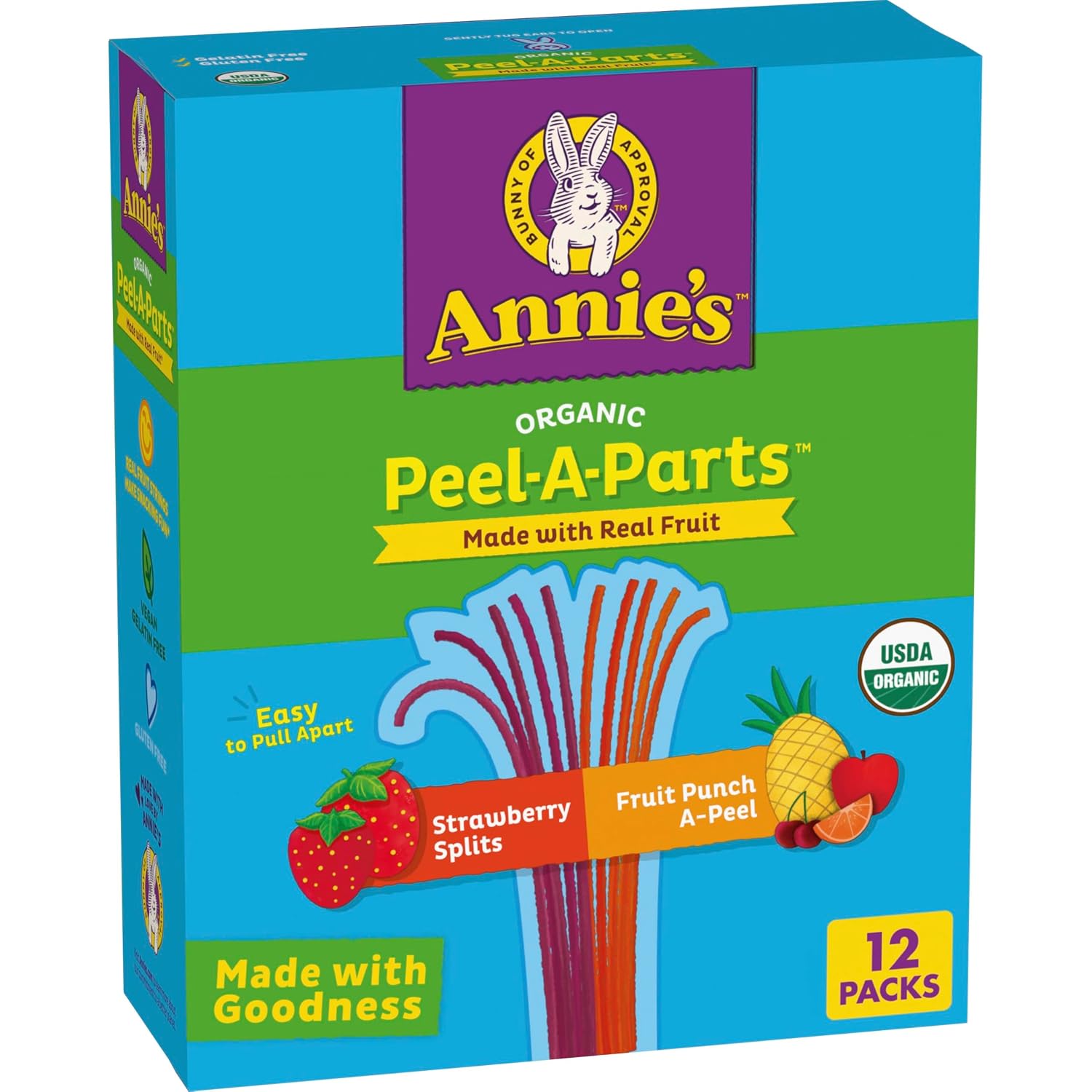 Detalle de Annie’s Organic Fruit Peel-A-Parts, 12-Count Strawberry & Fruit Punch Snacks