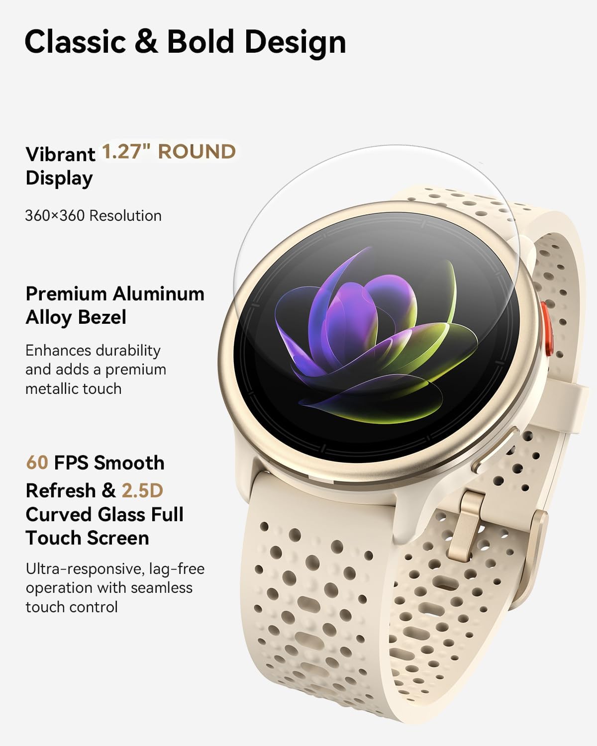Detalle de Quican Smart Watches for Women & Men — 1.27" AMOLED, 120+ Sports, 3ATM, Beige