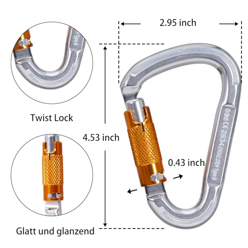 Detalle de Mousquetons SOB Aluminium - Verrouillage Robuste (25KN) - Lot 4 pour Escalade et Alpinisme