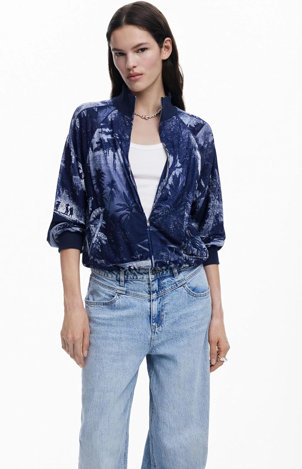 Detalle de Desigual 25swsk42 Sweatshirt Femme — Col roulé, multicolore, fermeture éclair, coupe Regular
