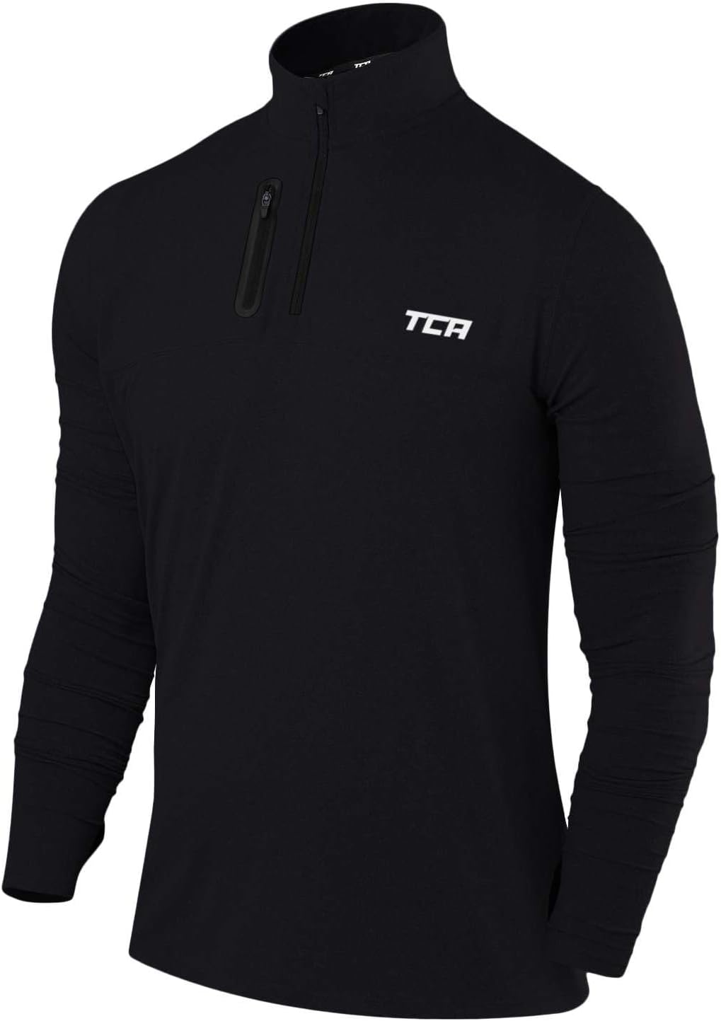 Detalle de Haut de running homme hiver TCA Quickdry Fusion Pro à manches longues, avec fermeture mi-poitrine