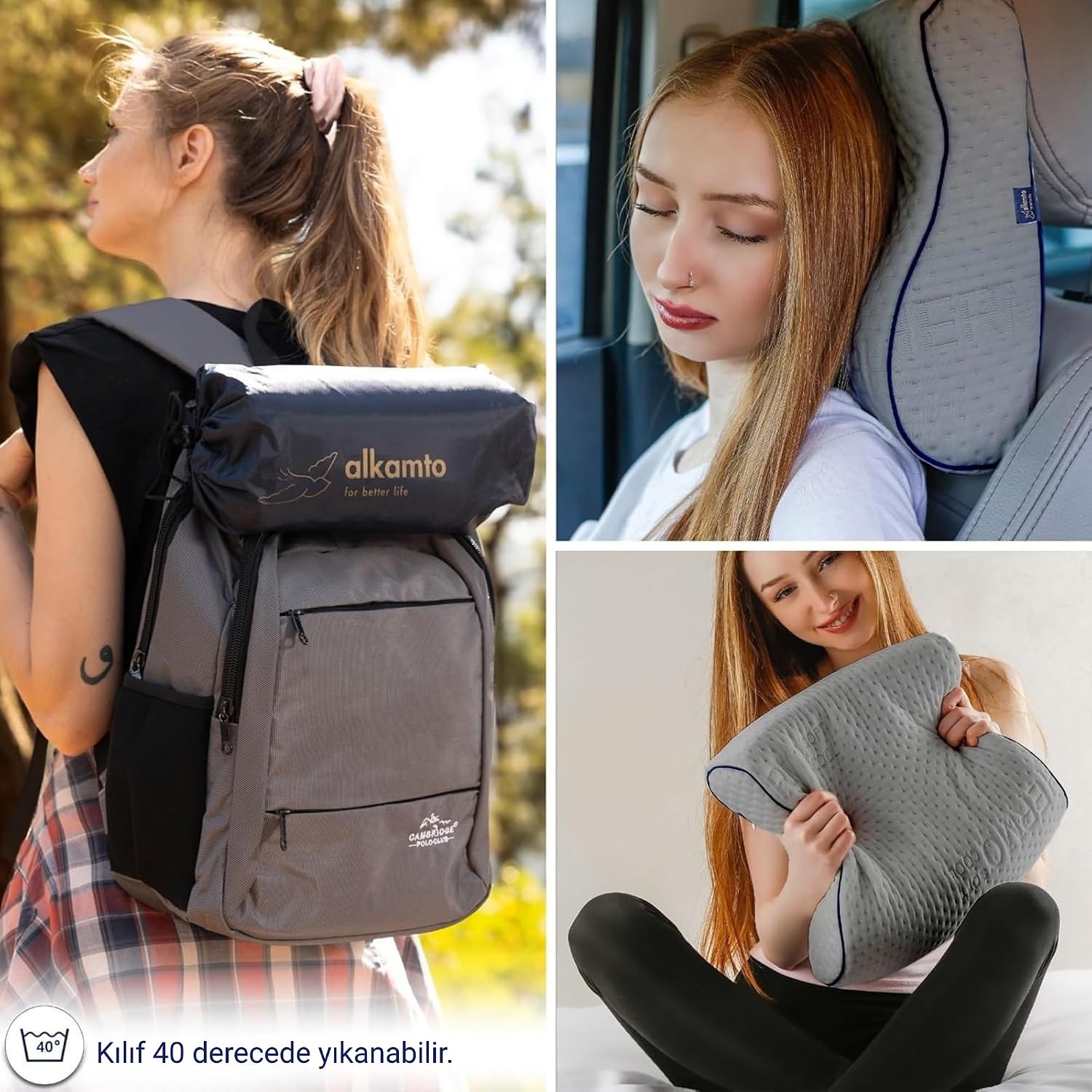 Thumbnail 3 de Alkamto Cuscino da viaggio in memory foam con supporto ergonomico e federa termoregolante, grigio