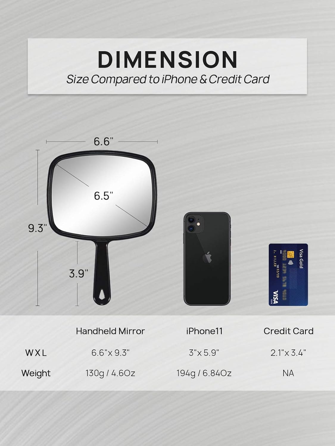 Detalle de OMIRO Hand Mirror (All Black) – HD handheld rectangle mirror with handle, 16.8 x 23.6 cm