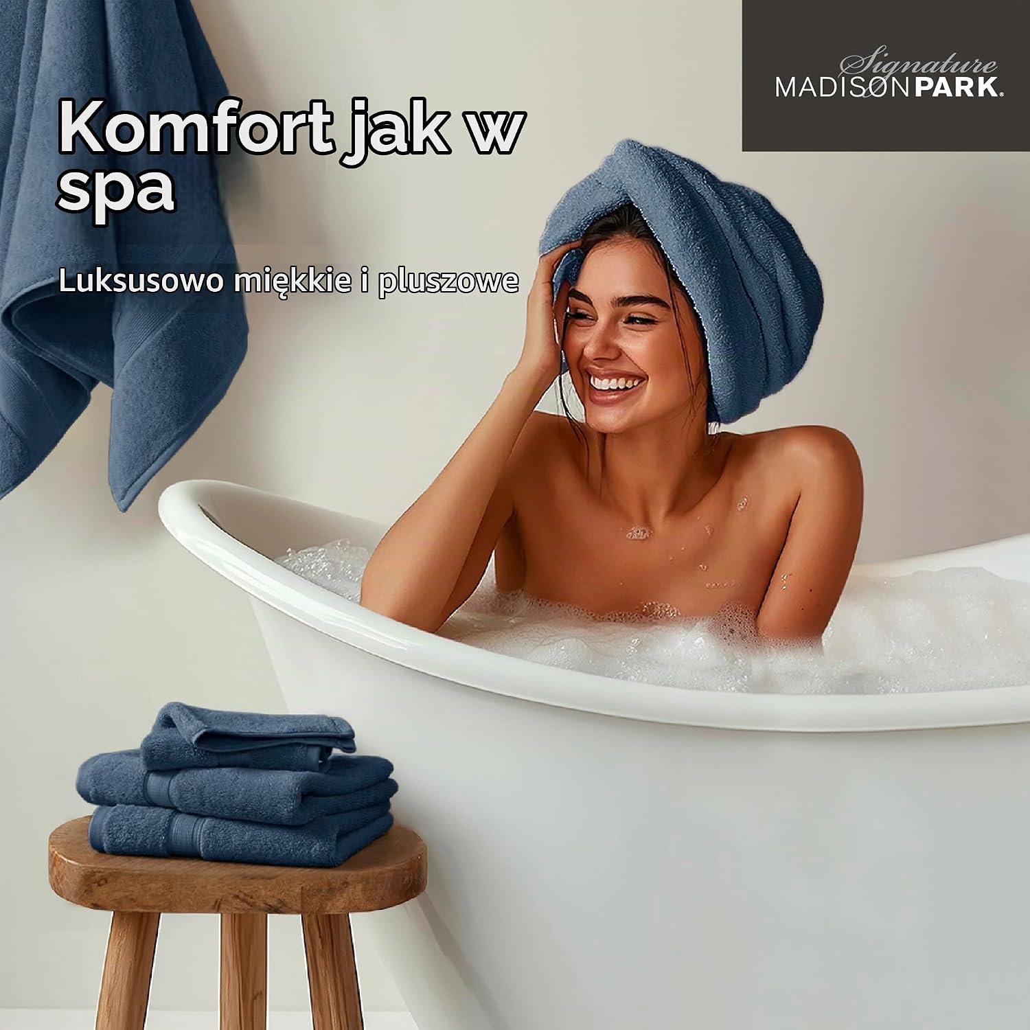 Detalle de Madison Park – zestaw 8 ręczników 800 g/m², 100% bawełna, Slate Blue