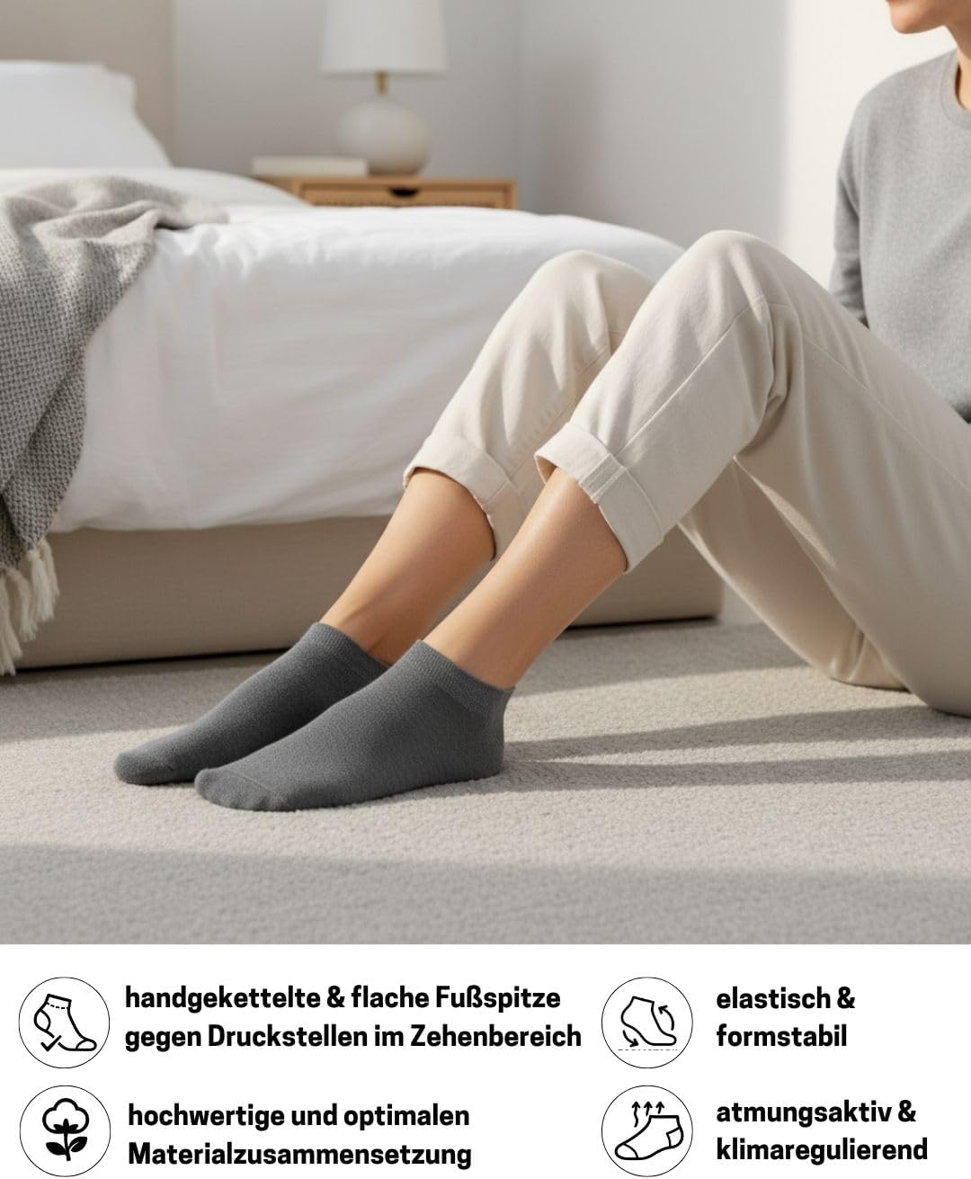 Thumbnail 3 de 10 Paar Premium Sneaker Socken Herren & Damen – gekämmte Baumwolle, Komfortbund, kein Drücken, OEKO-TEX