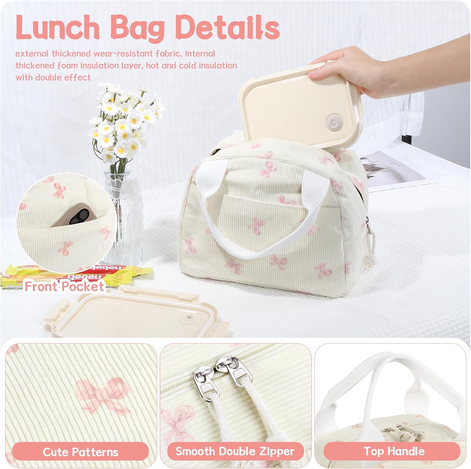 Detalle de BuyCard Isolierte Lunch-Tasche für Erwachsene – Große Kapazität, Auslaufsicher, Wiederverwendbar