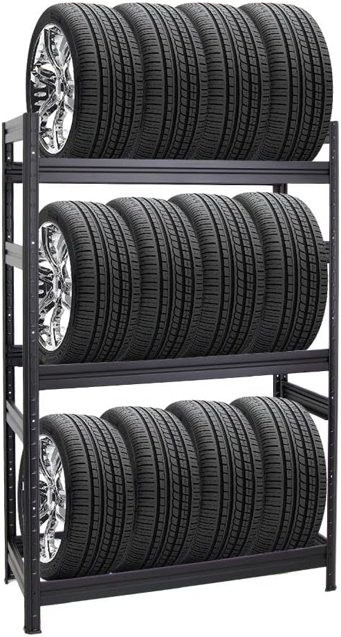Detalle de PROREGAL Reifenregal Dino (180×120×50 cm) für bis zu 12 Reifen, Schwerlast-Fachlast 150 kg – Schwarz
