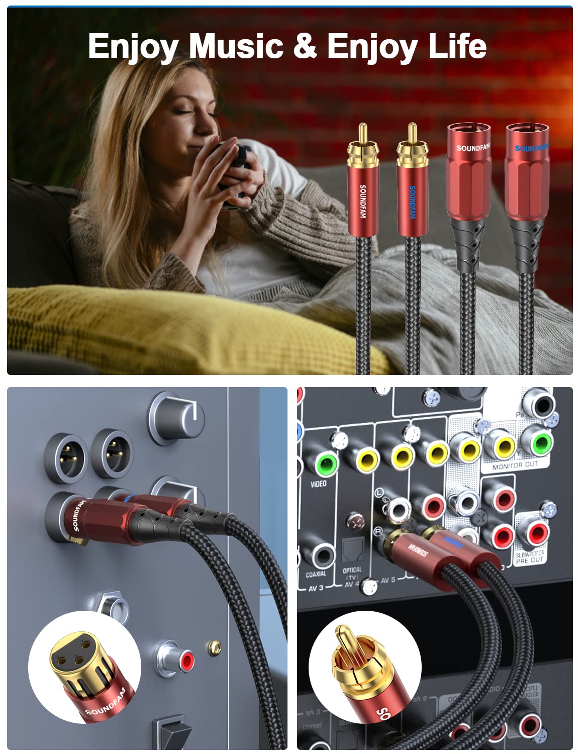 Thumbnail 6 de SOUNDFAM Dual XLR to RCA Cable (3m) with Y-splitter and gold-plated connectors
