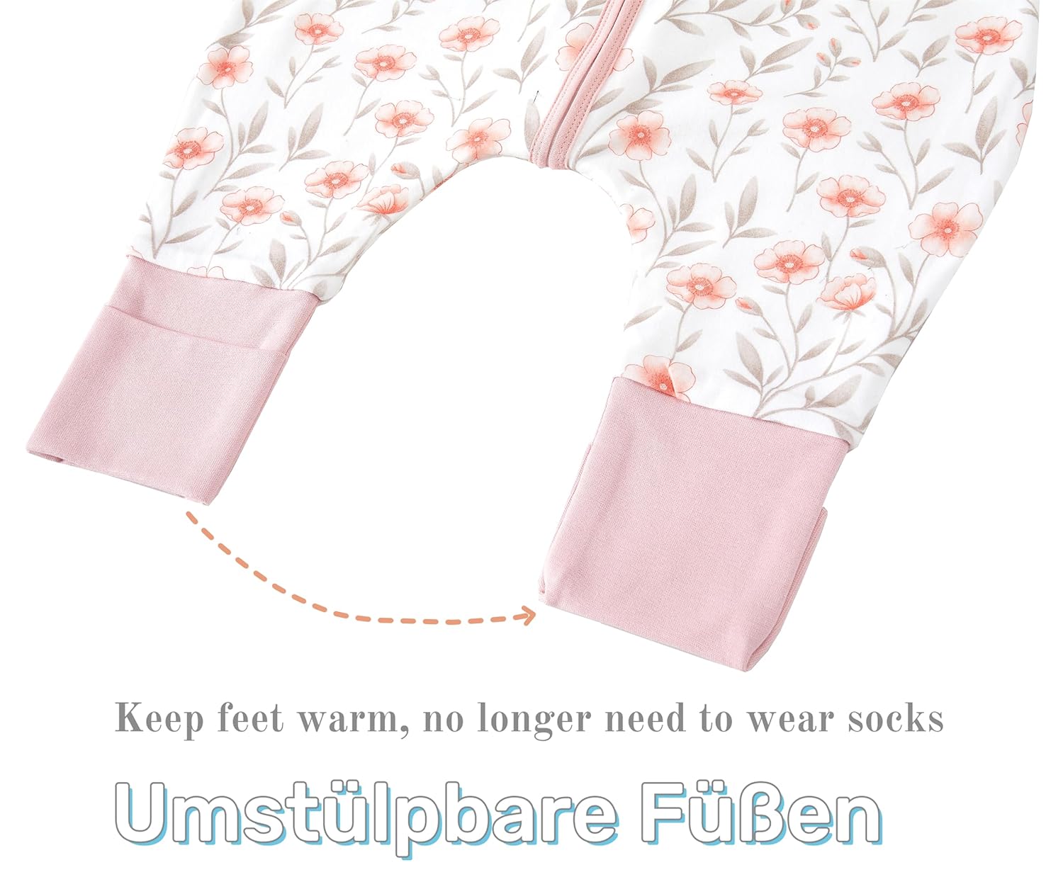 Detalle de Chilsuessy 2er Pack Baby-Schlafsack Sommer mit Füßen, 1 Tog, 100% Baumwolle, Rosa Blumen – Größe 90 cm (Höhe 100–110 cm)