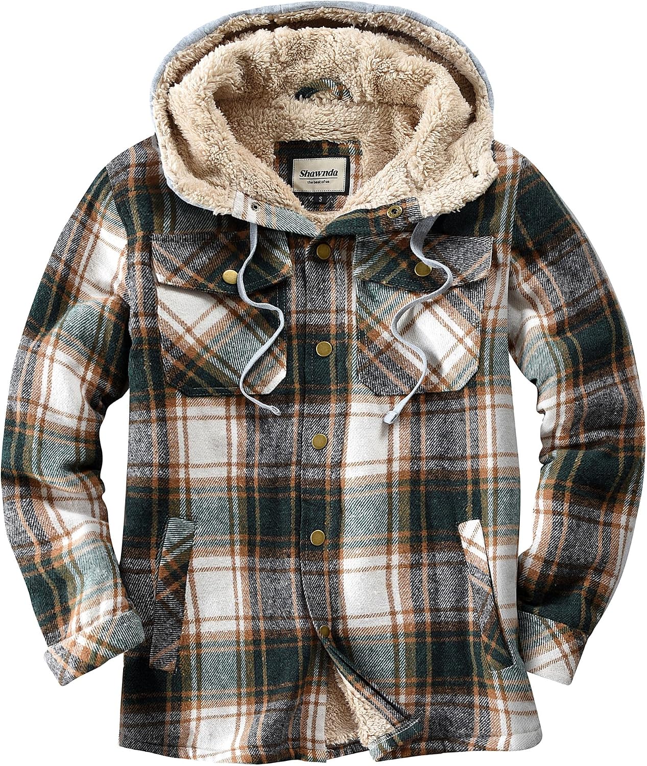 Detalle 1 de Shawnda Men's Hooded Sherpa-Lined Flannel Shirt Jacket with Snap Front