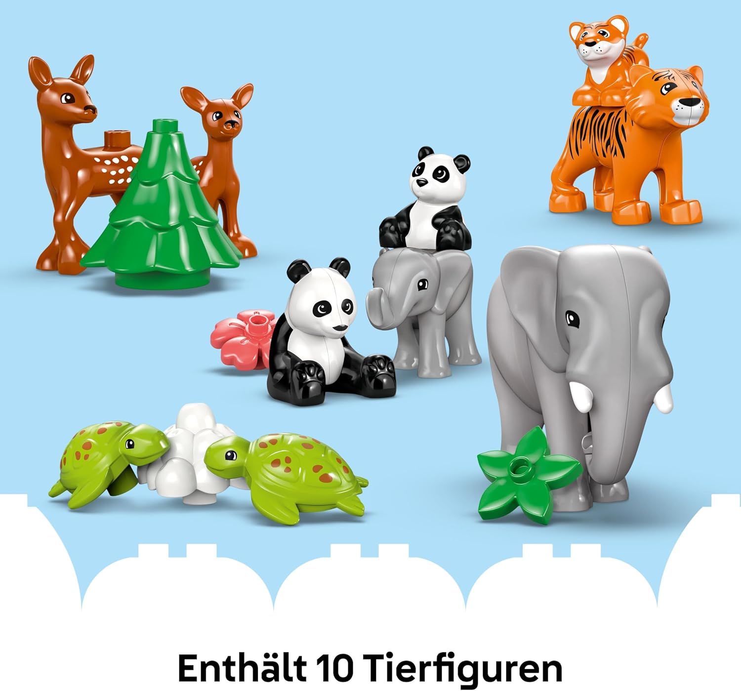 Detalle 2 de LEGO DUPLO Town Wildtier-Familien 3-in-1 (Set 10446) – Lernspielzeug ab 2 Jahren mit Schildkröte, Tiger, Elefant, Hirsch & Panda