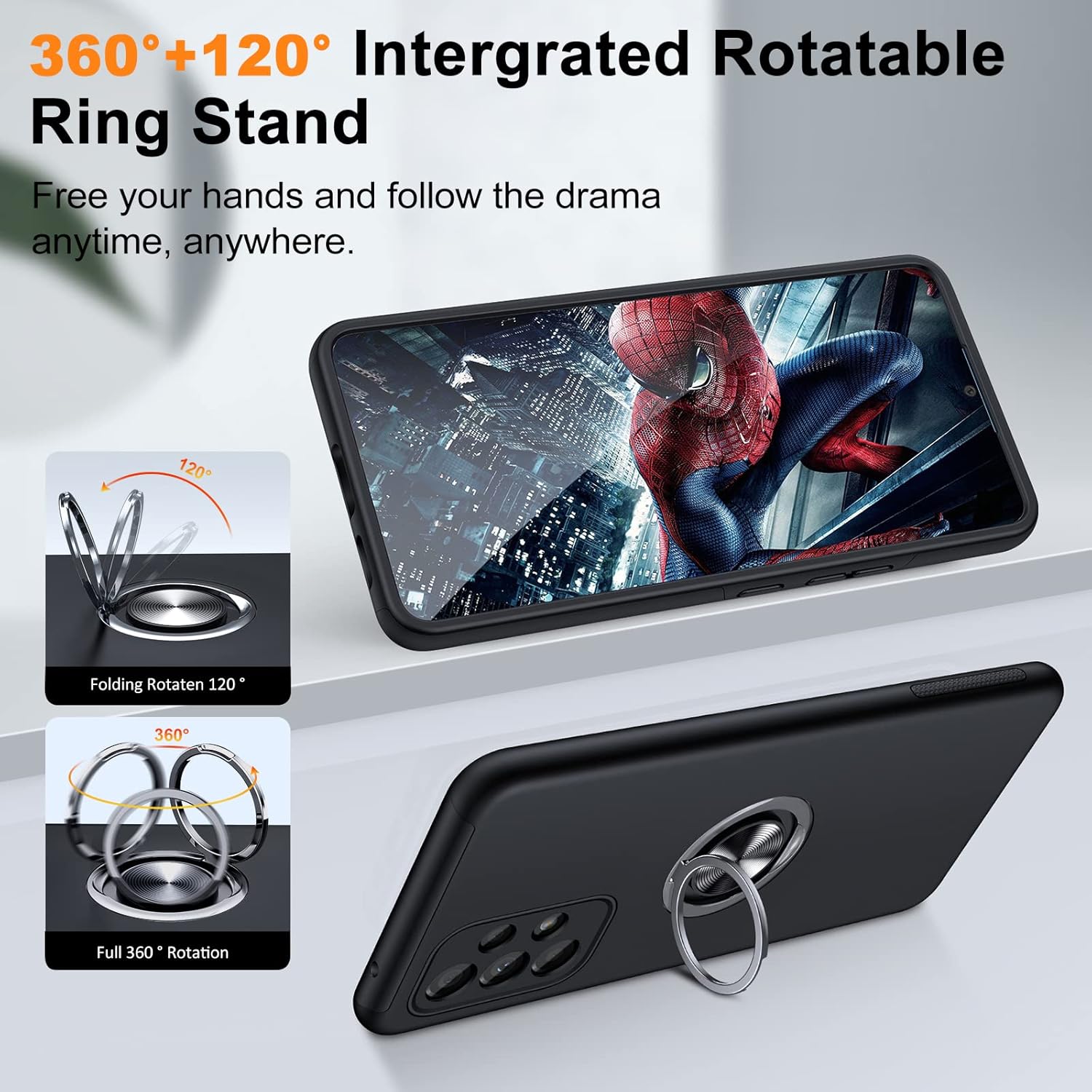 Thumbnail 2 de JAME for Samsung Galaxy A53 5G Shockproof Case with 360° Rotatable Kickstand, Black