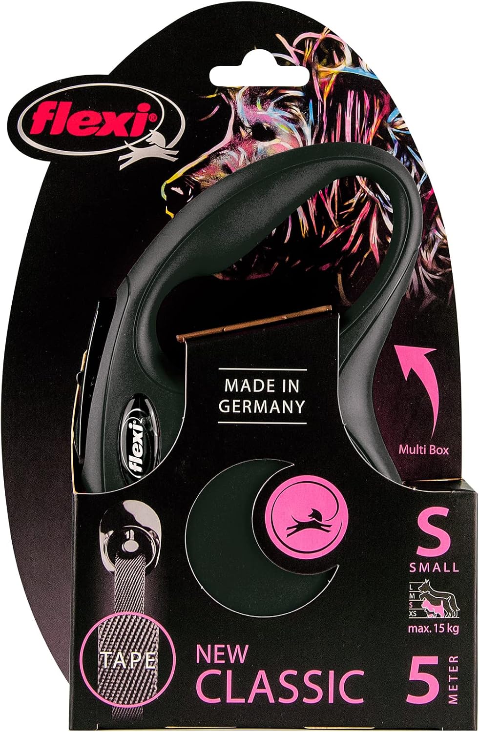 Detalle 2 de flexi Classic S Cinta 5 m negro — correa extensible para perros hasta 15 kg