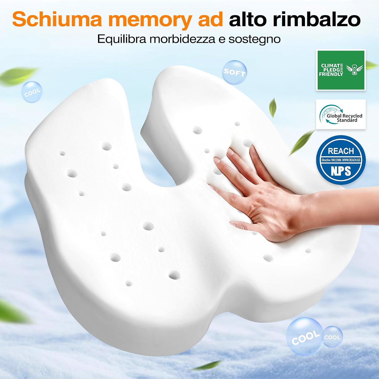 Detalle 2 de Ophy Cuscino Sedia Ufficio: Memory Foam per comfortevole seduta su scrivania, auto e viaggio