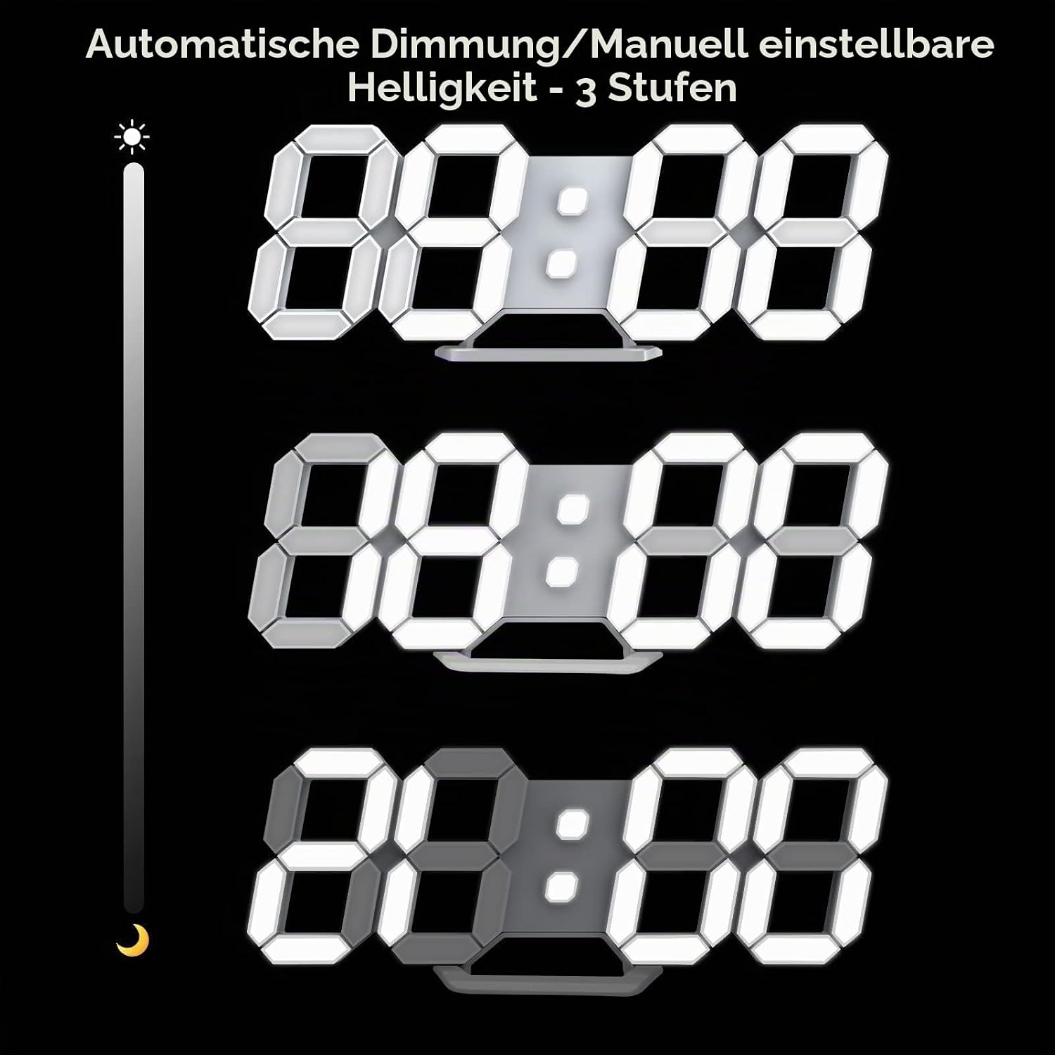 Detalle de Deeyaple LED Wanduhr Digital Wecker 3D – dimmbar, Snooze, Fernbedienung, 25 cm