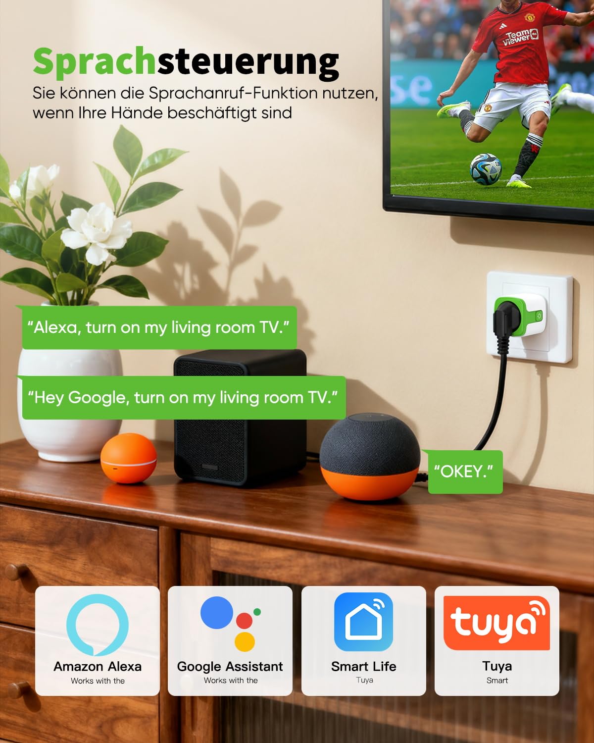 Detalle de GreenSun WLAN-Steckdose mit Stromzähler für Smart Life, App-Steuerung, Zeitschaltuhr & Sprachsteuerung (Alexa & Google)