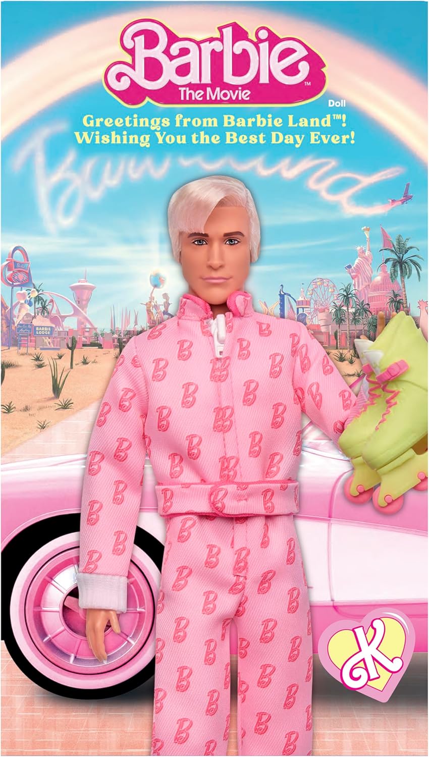 Detalle de Barbie Ken-Sammelpuppe zum Barbie-Spielfilm – Ryan Gosling als Ken (rosafarbener Overall)