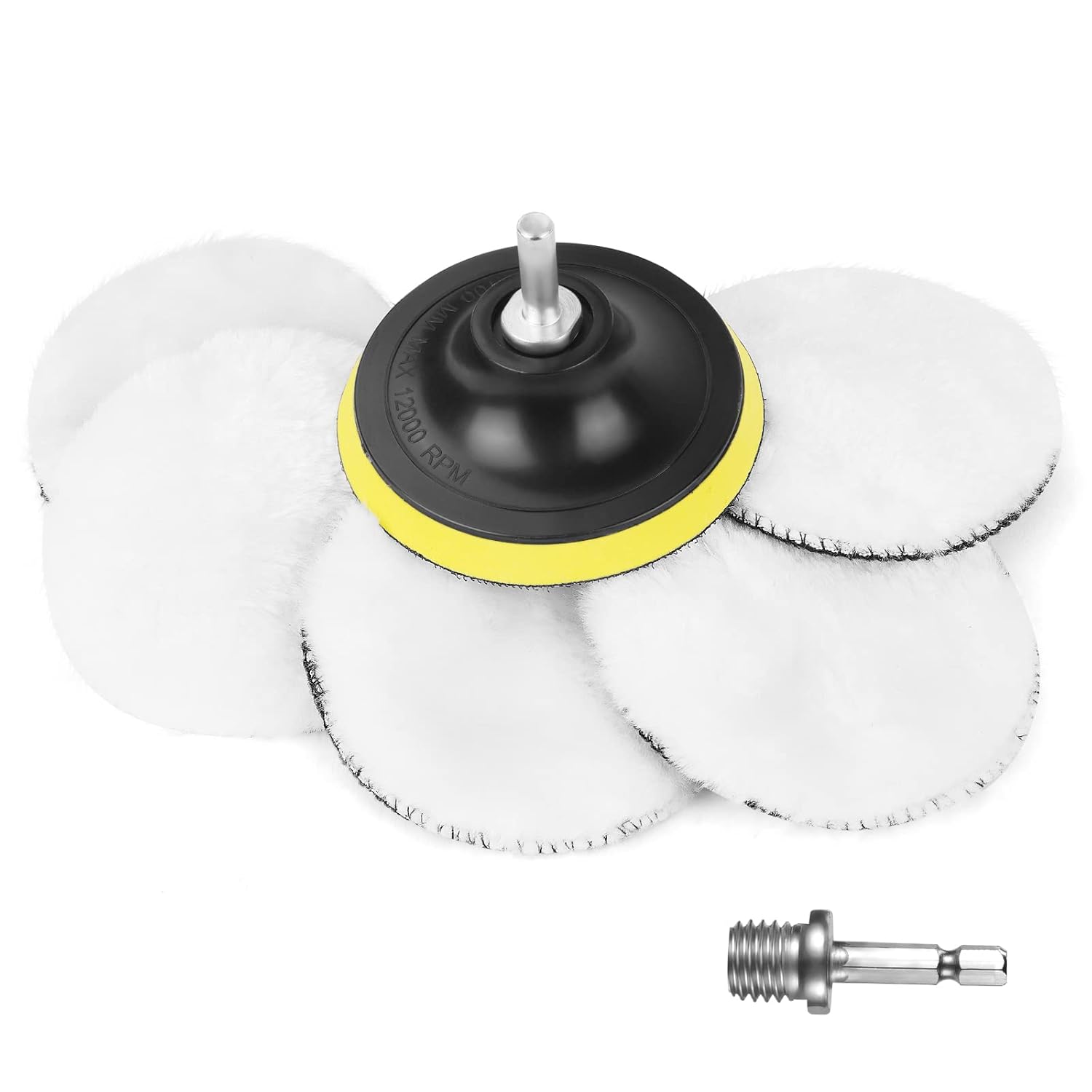 Detalle de URAQT Car Polishing Pads for Drill (8 Pack) with M10 Adapter and Hex Shank Bit