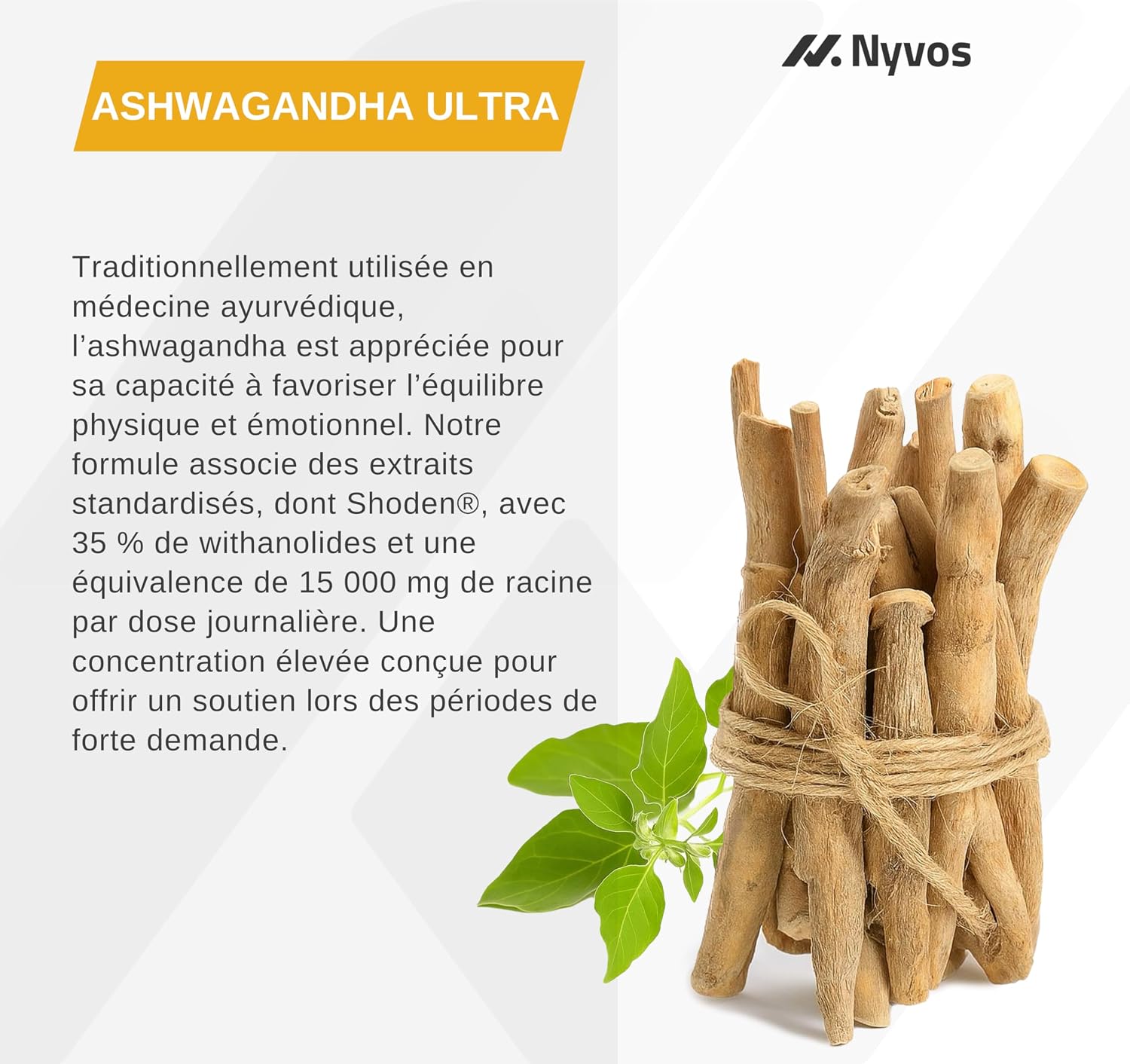 Detalle 2 de Nyvos Ashwagandha Shoden Ultra 35% Withanolides 120 gélules