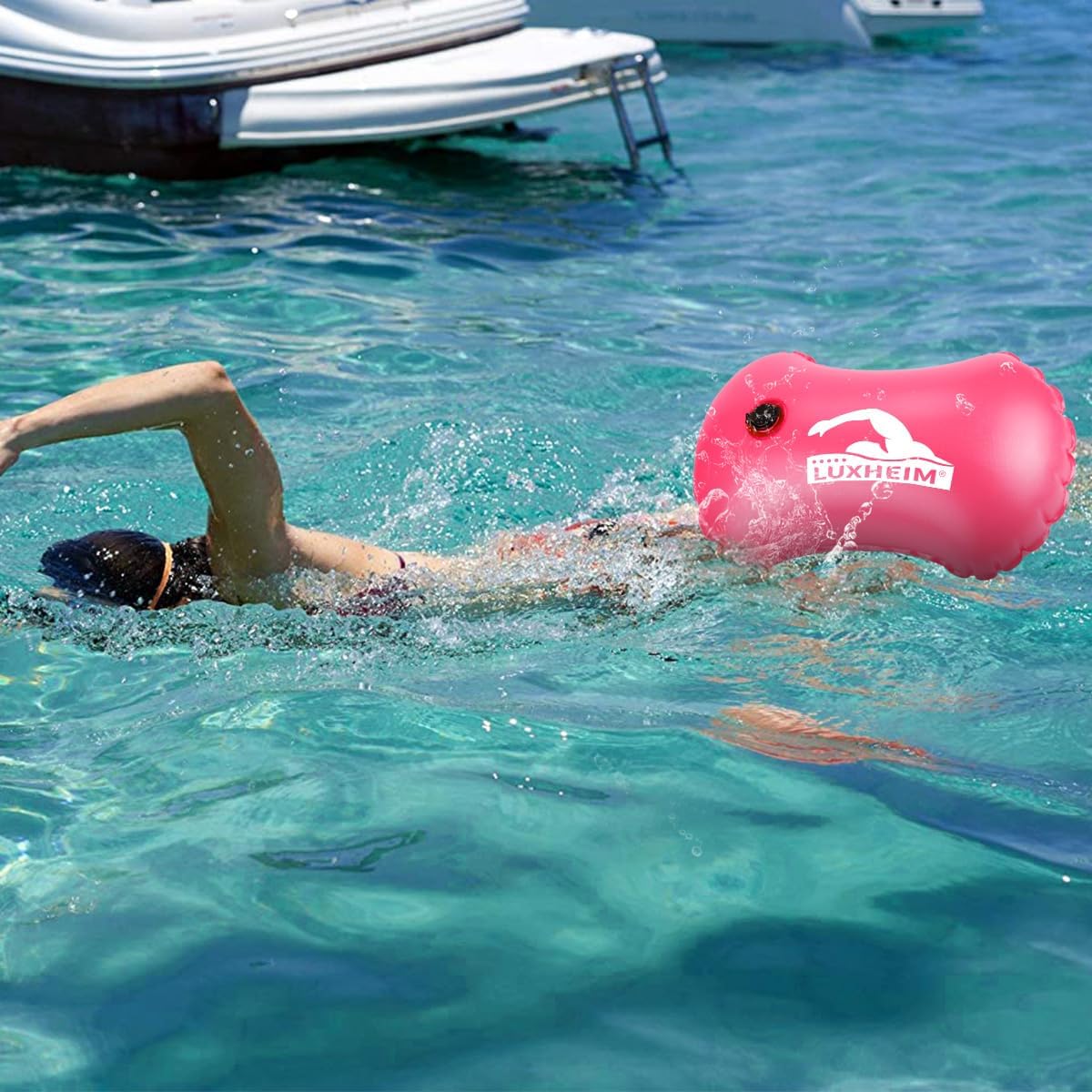 Detalle de LUXHEIM 2er‑Pack Schleppschwimmer für Offenes Wasser – Leuchtende Sichtbarkeit, verstellbarer Gürtel, wasserdicht