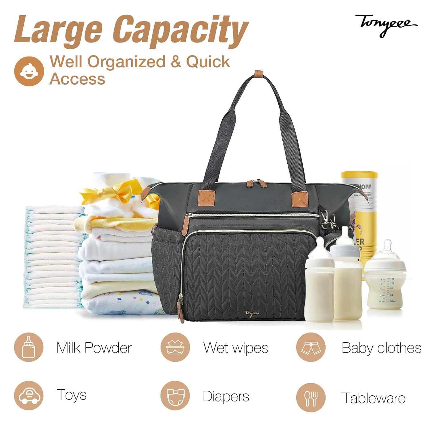 Thumbnail 6 de Tonyeee Wickeltasche mit Schnullertasche und Wickelunterlage – Wickelrucksack mit vielen Fächern und isolierten Taschen