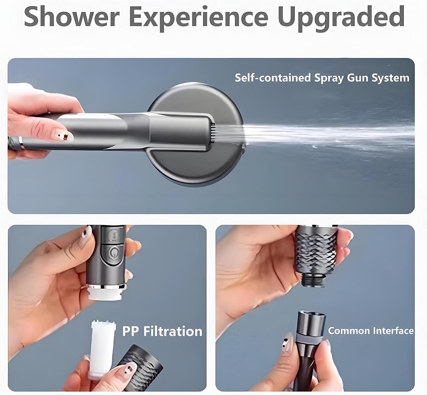 Thumbnail 3 de Filtered Shower Head with Handheld, High Pressure 5 Spray Mode with Filters, ON/OFF Switch & Hard Water Bracket