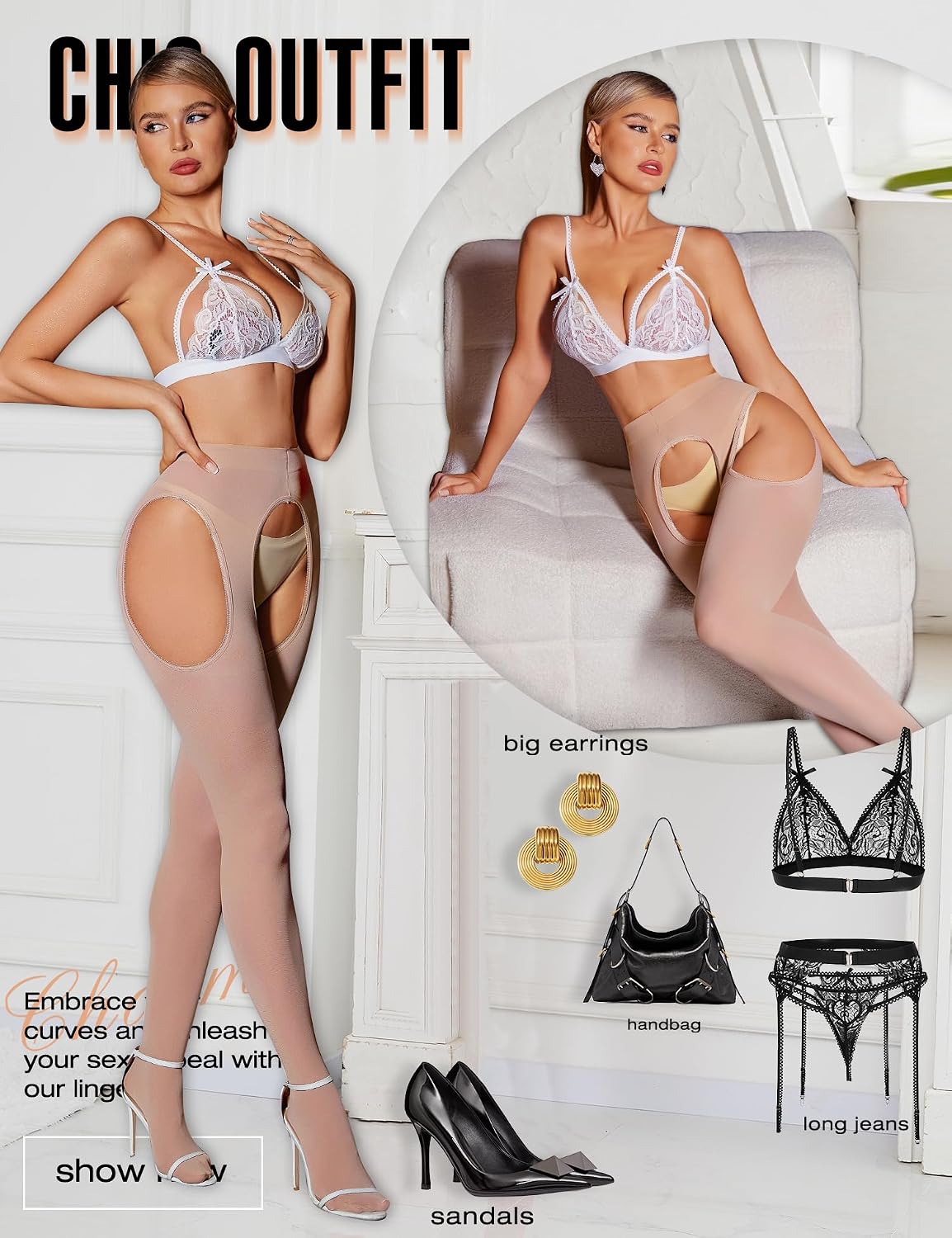Detalle de RSLOVE 80D panty met hoge taille en open kruis van nylon
