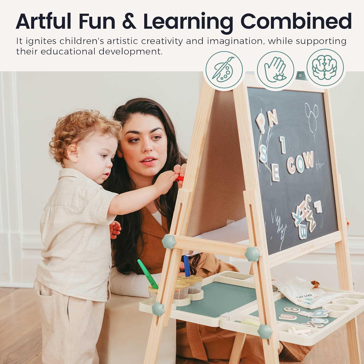 Thumbnail 4 de Tiny Land Easel for Kids: Double-Sided Magnetic Wooden Easel with Accessories (Adjustable, Ages 3–8)