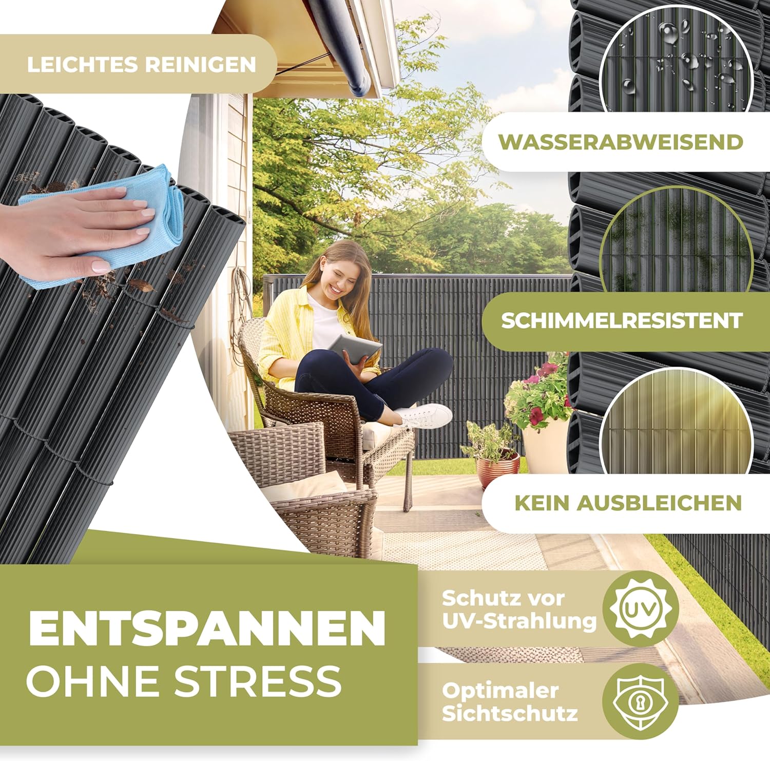 Thumbnail 3 de KESSER PVC Sichtschutzmatte für Balkon & Terrasse 120×400 cm (Anthrazit) inkl. Kabelbindern und Handschuhen
