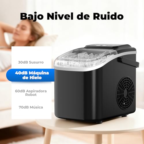 Thumbnail 6 de Acmeenjoy Máquina de Hielo Portátil para Hogar 12KG/24H, Autolimpieza, 2 Tamaños de Hielo, Tanque 1.2L (Negro)