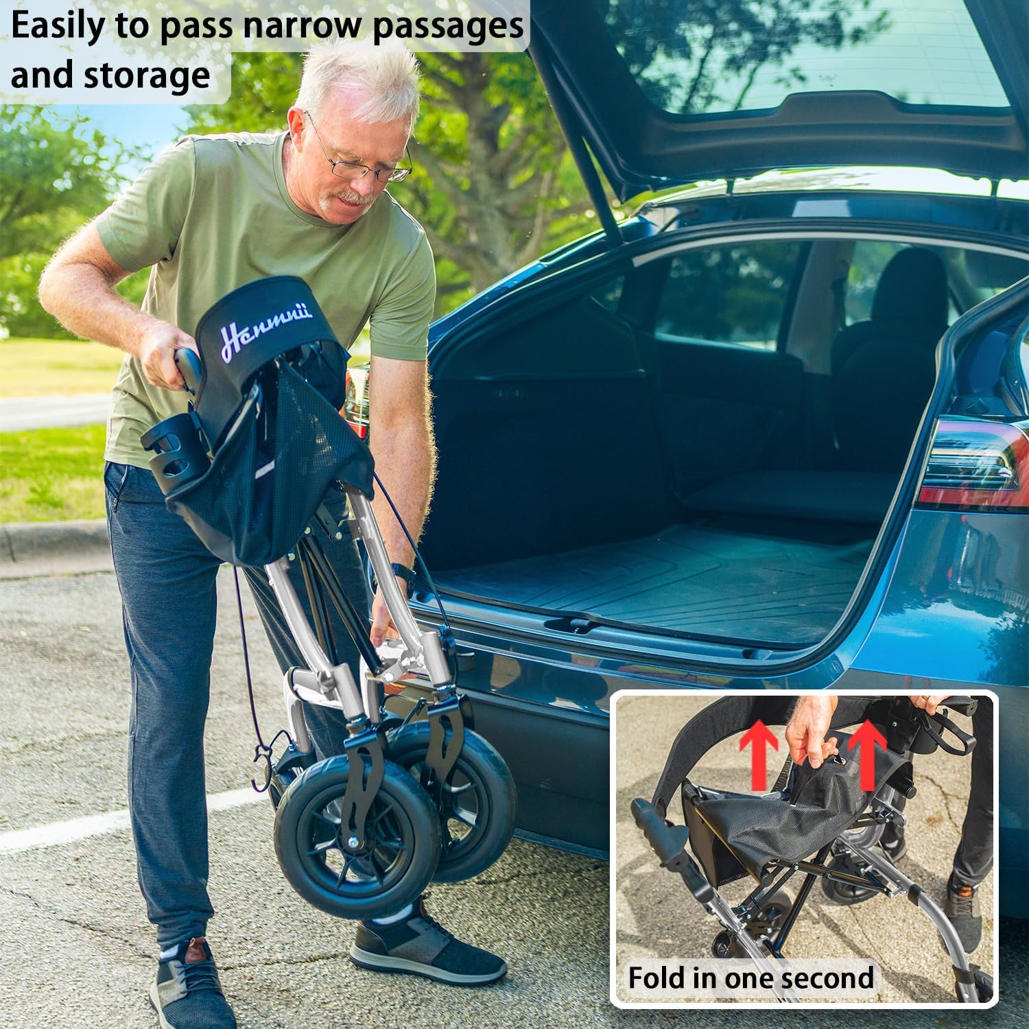 Thumbnail 5 de Henmnii Rollator Walker for Seniors — Lightweight, All-Terrain Foldable Aluminium Frame with Seat and 10in Wheels
