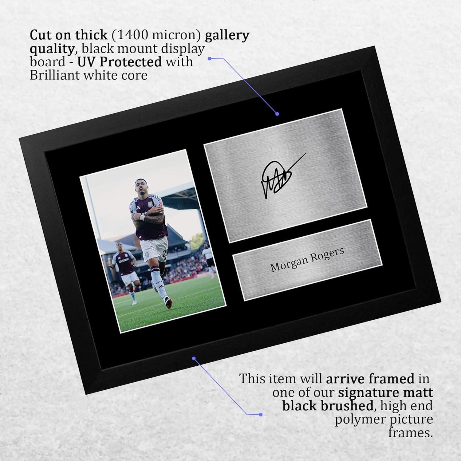 Thumbnail 2 de HWC Trading Morgan Rogers Aston Villa Signed Autograph Printed Photo – A4 Framed