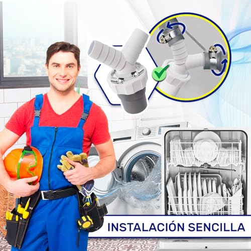 Detalle de Adaptador Empalme Desagüe Lavadora y Lavavajillas MONTERAL, Ø40 mm a Ø18-23 mm – Doble Pipeta en Y