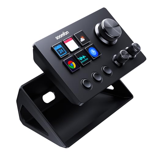 Detalle de SOOMFON Stream Controller SE – 6 LCD-Makrotasten, 3 Szenentasten & Regler