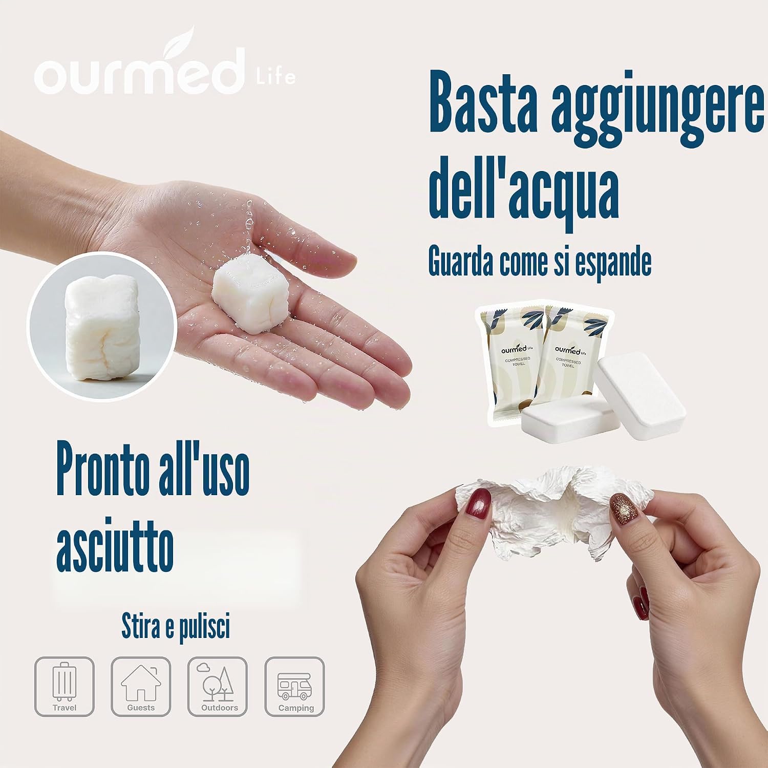 Thumbnail 6 de Asciugamani compressi Ourmed Life – 56 pezzi monouso, 30 x 25 cm, morbidi e biodegradabili