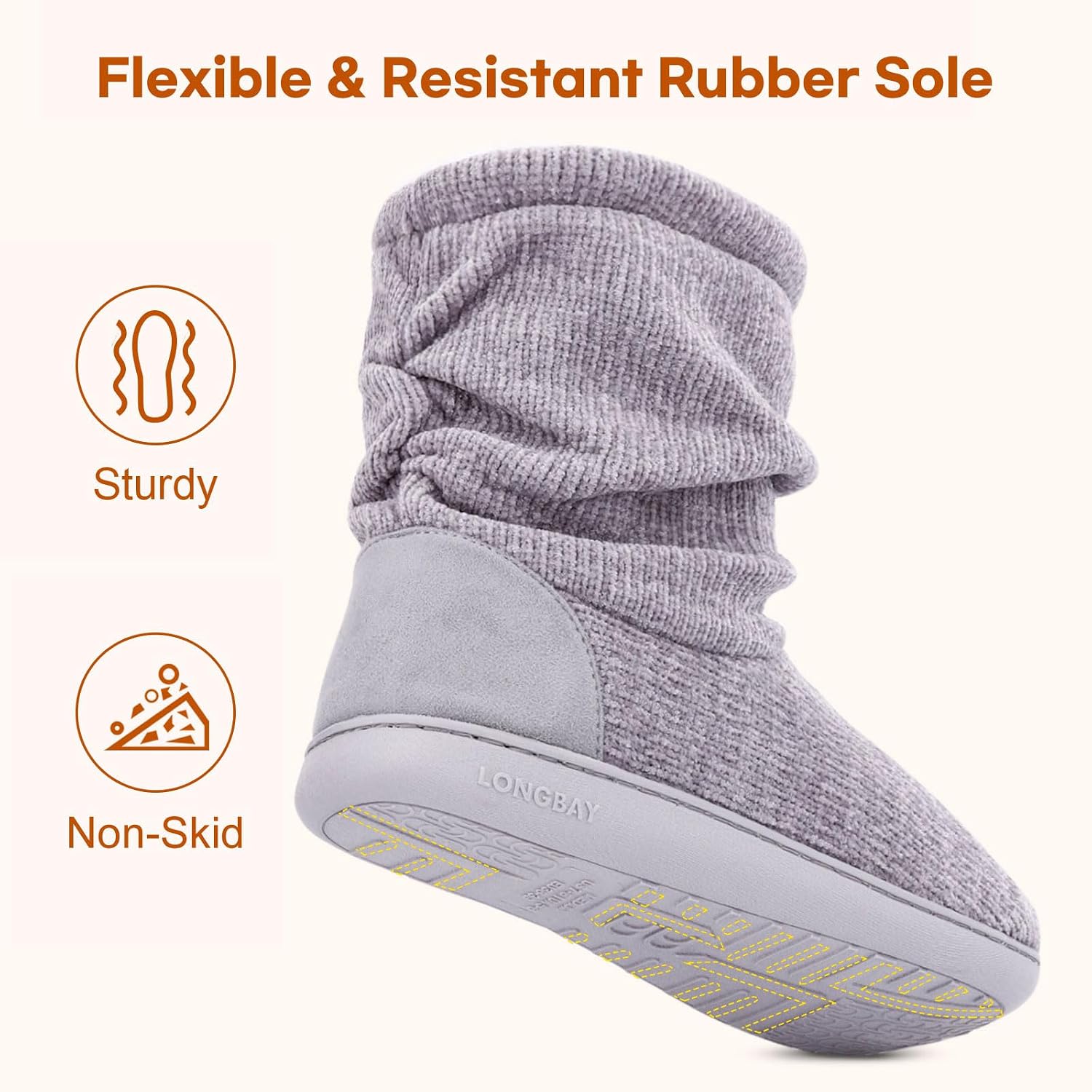 Detalle 2 de LongBay Ladies Bootie Slippers Memory Foam Fur Collar Bootee – Plush Lined, 5/6 UK, Grey