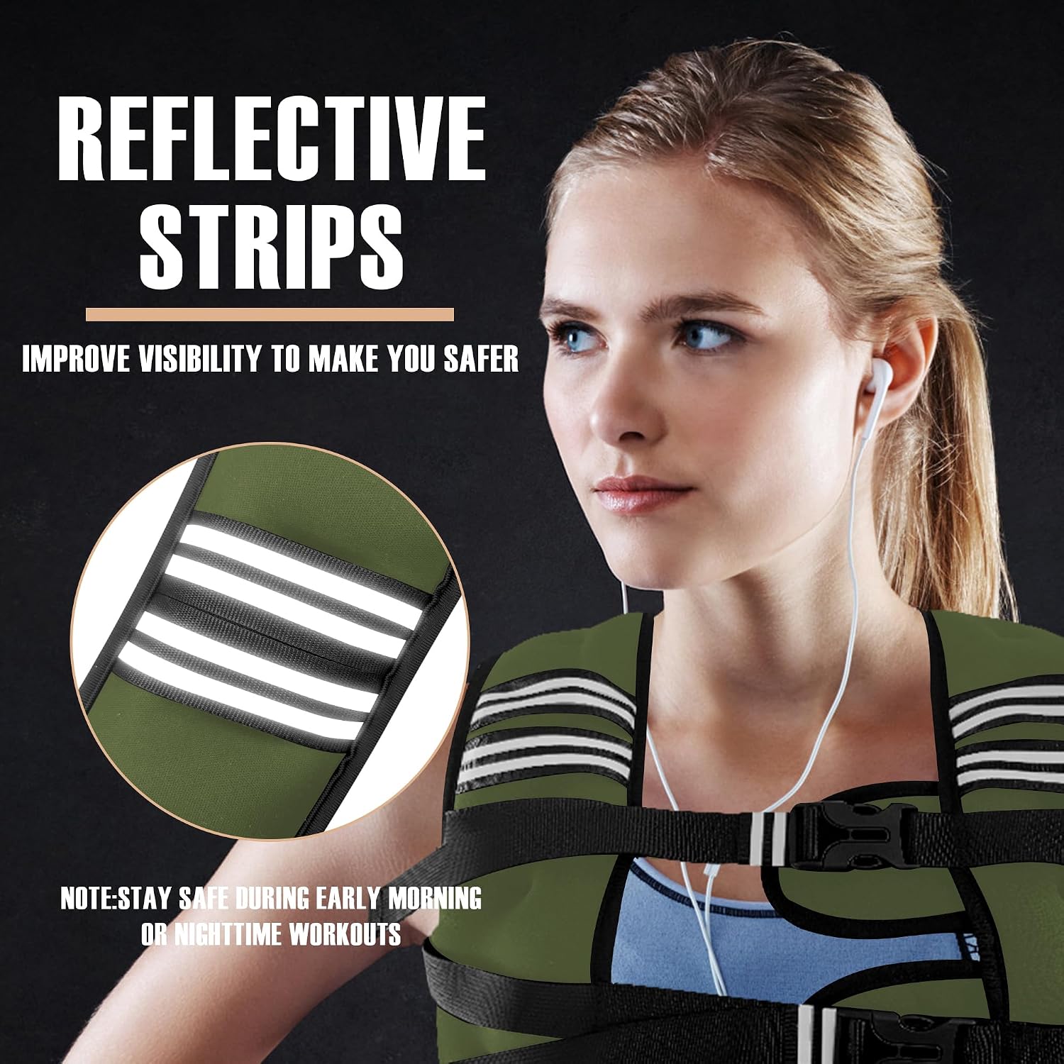 Detalle de NATURELUX 25 lb Weighted Vest with Reflective Strips and Adjustable Fit