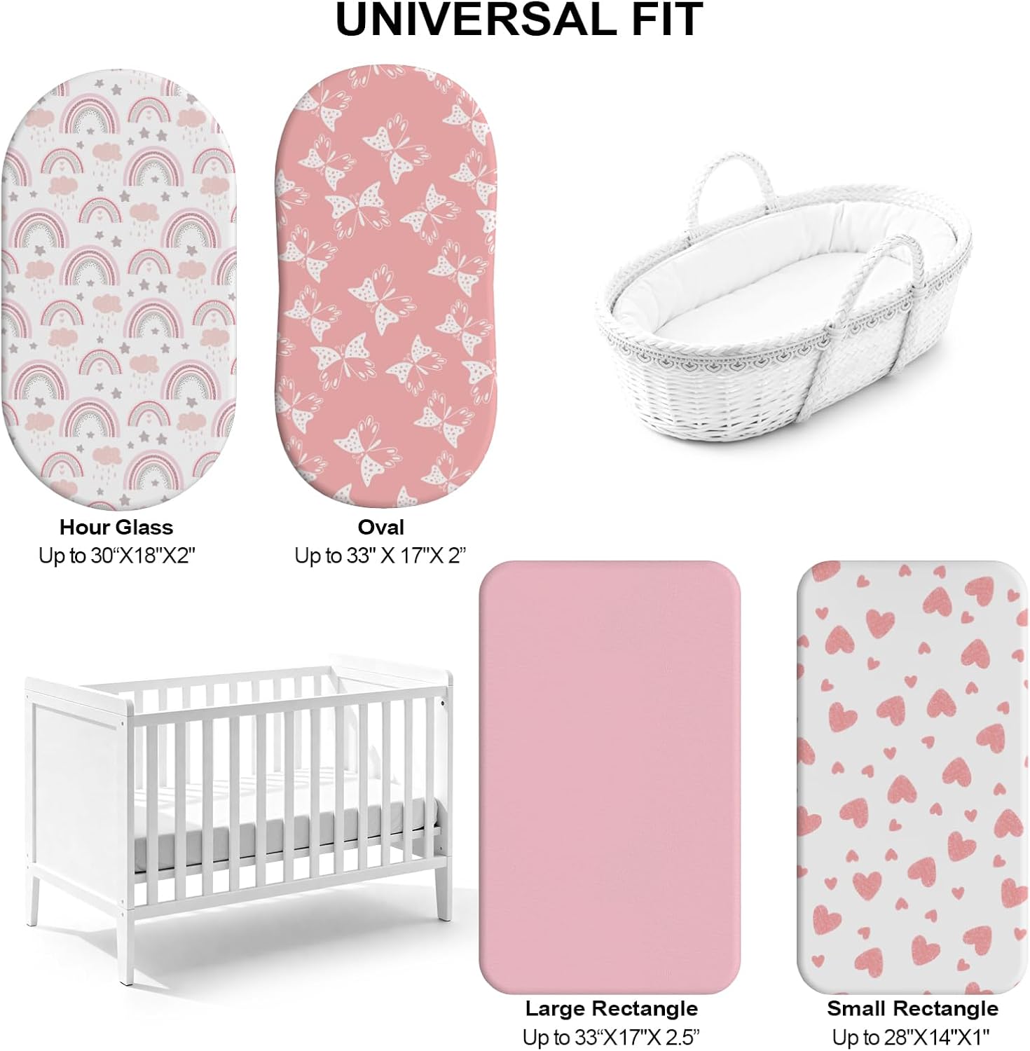Detalle de IOCCLH 4-Pack Bassinet Sheets, 32 x 16 Inches, Stretch Knit Fabric