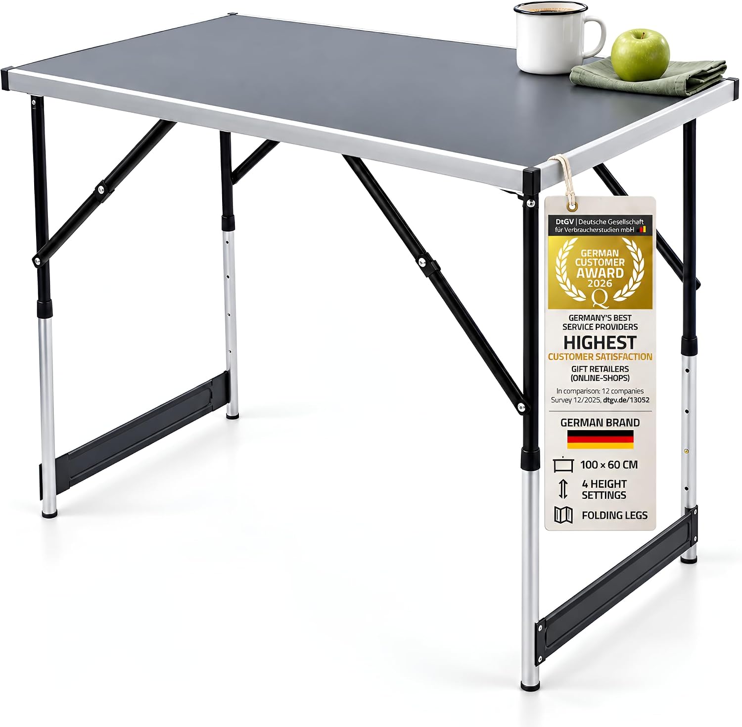 Detalle de GOODS+GADGETS 3169011 Folding Table, 100 x 60 cm, 4 Heights, 30 kg