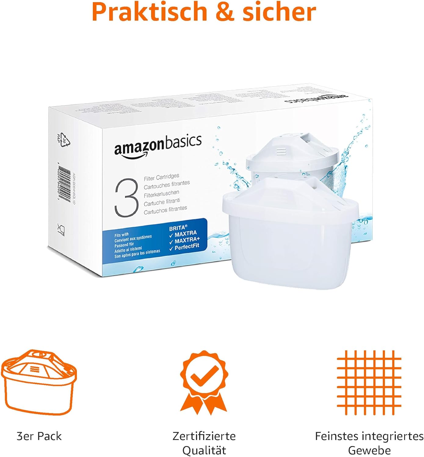 Thumbnail 2 de Amazon Basics Wasserfilterkartuschen – 3 Stück, kompatibel mit BRITA Systemen inkl. PerfectFit