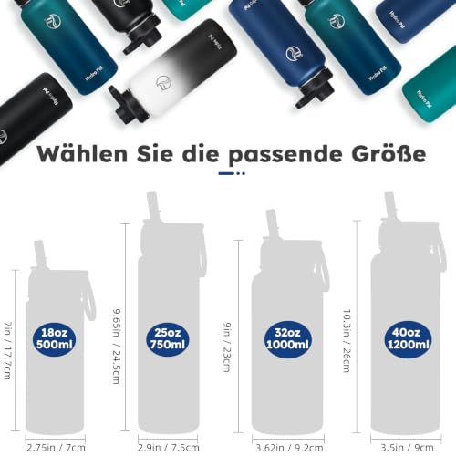 Detalle de HydroPal 750ml Edelstahl Isolierflasche – Doppelwandig, mit Strohhalm und zwei Deckeln
