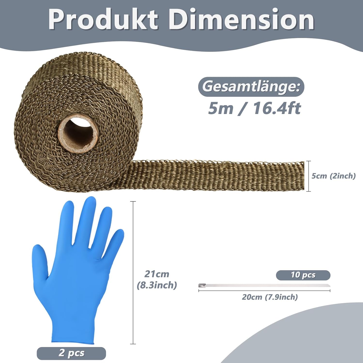 Thumbnail 1 de LIHAO Hitzeschutzband für Auspuff (5 cm x 5 m) inkl. Kabelbinder, Thermoband und Handschuhe