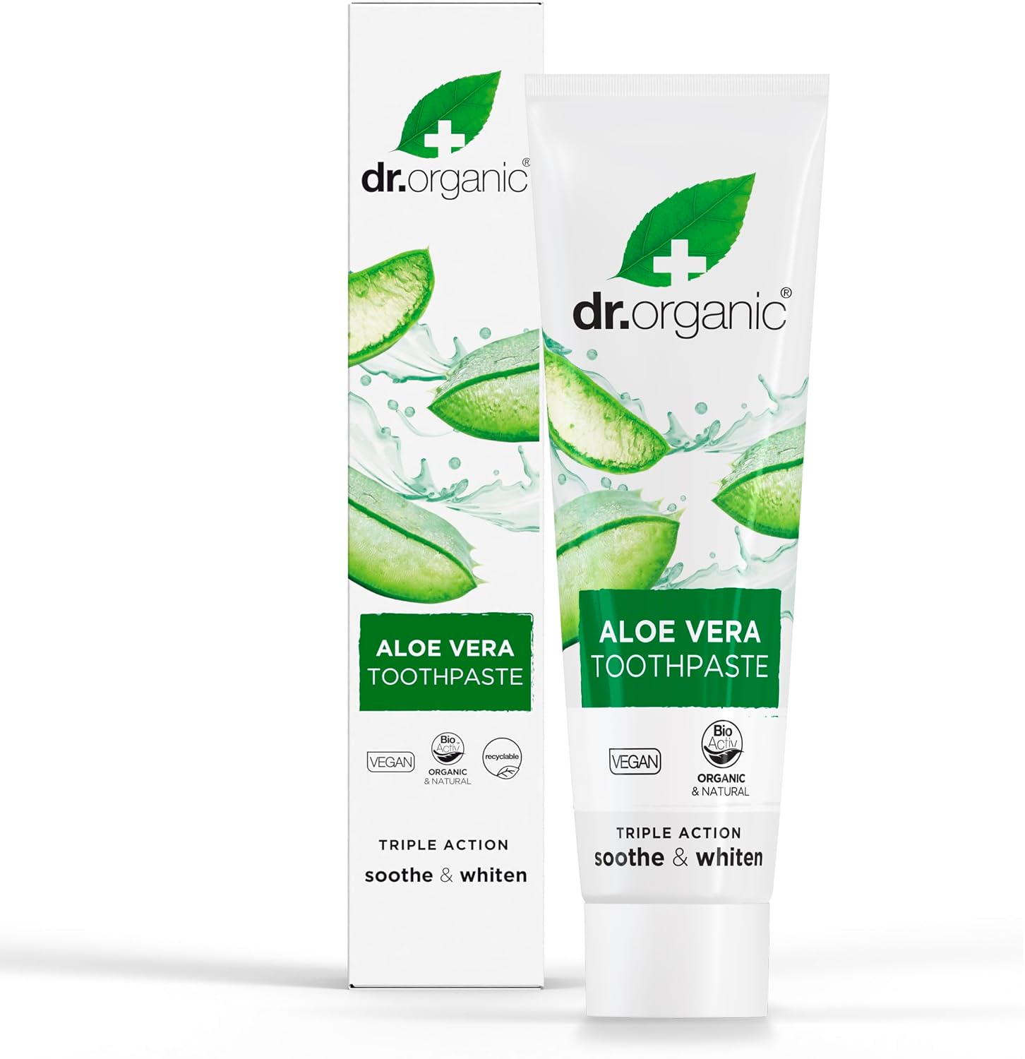 Detalle de DR. ORGANIC Aloë Vera-tandpasta met munt, fluoride en biologische ingrediënten, 100 ml
