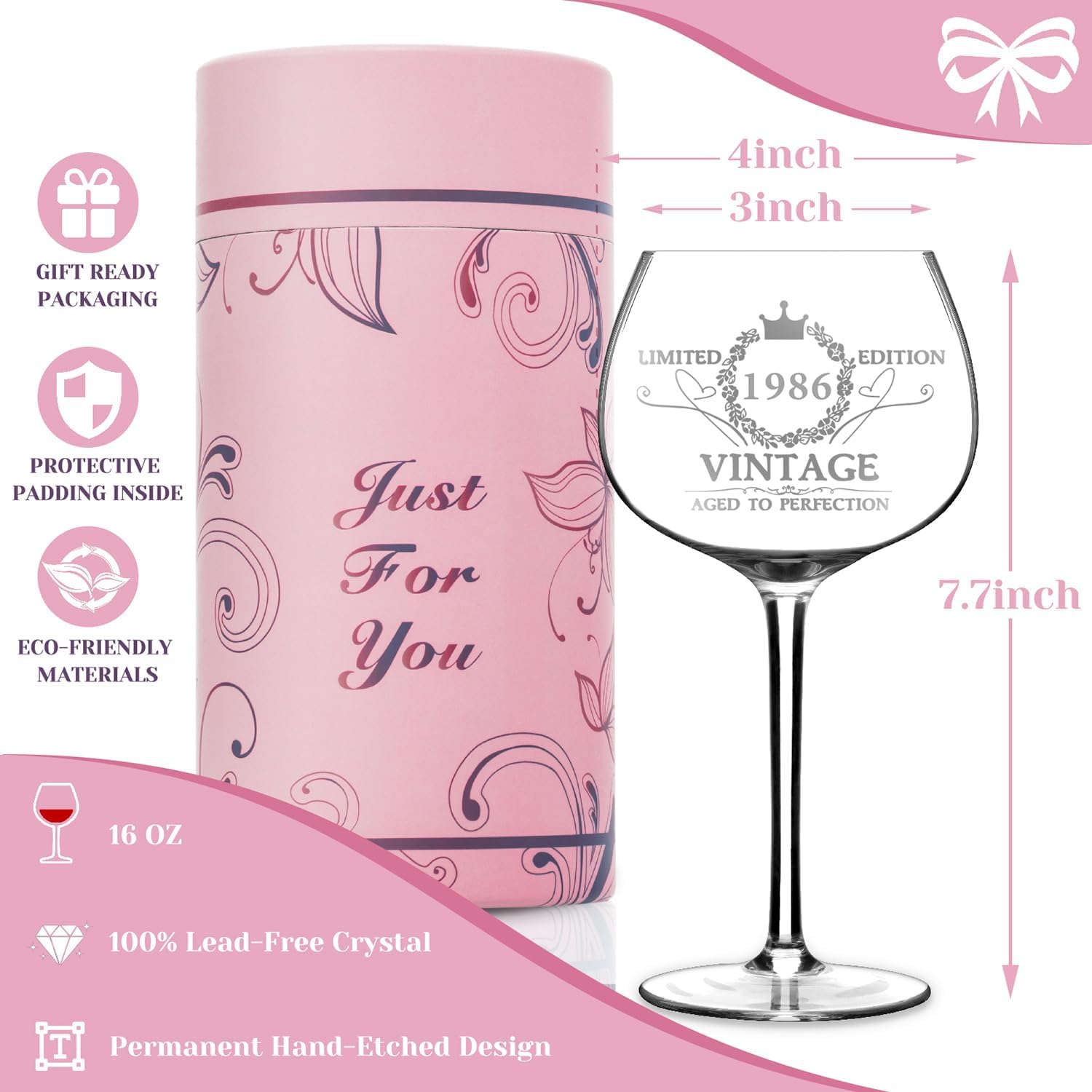 Thumbnail 3 de VOMEP Vintage 1986 40th birthday wine glass gift (turning 40 present for women)