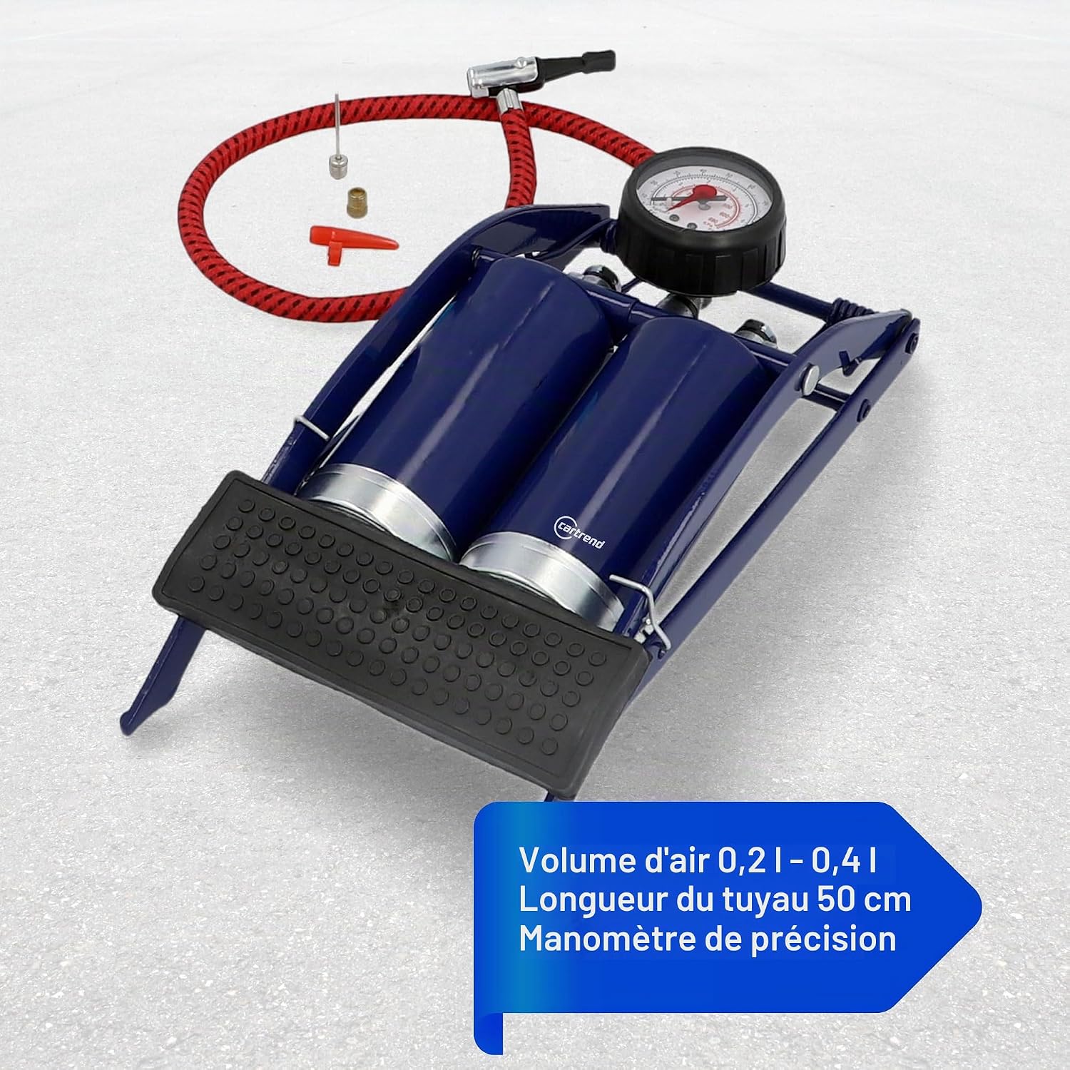 Thumbnail 2 de Cartrend 10927 dubbele voetpomp met manometer tot 7 bar en adapters