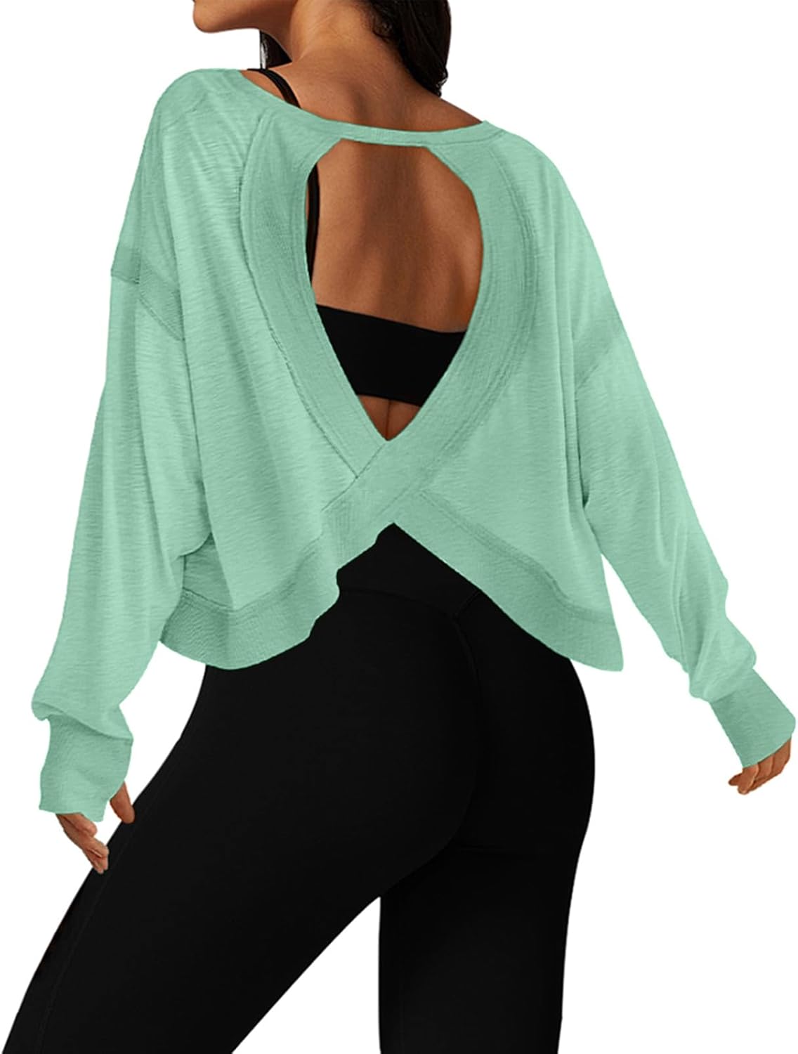 Thumbnail 6 de UNIANKIYA Open Back Long Sleeve Crop Top