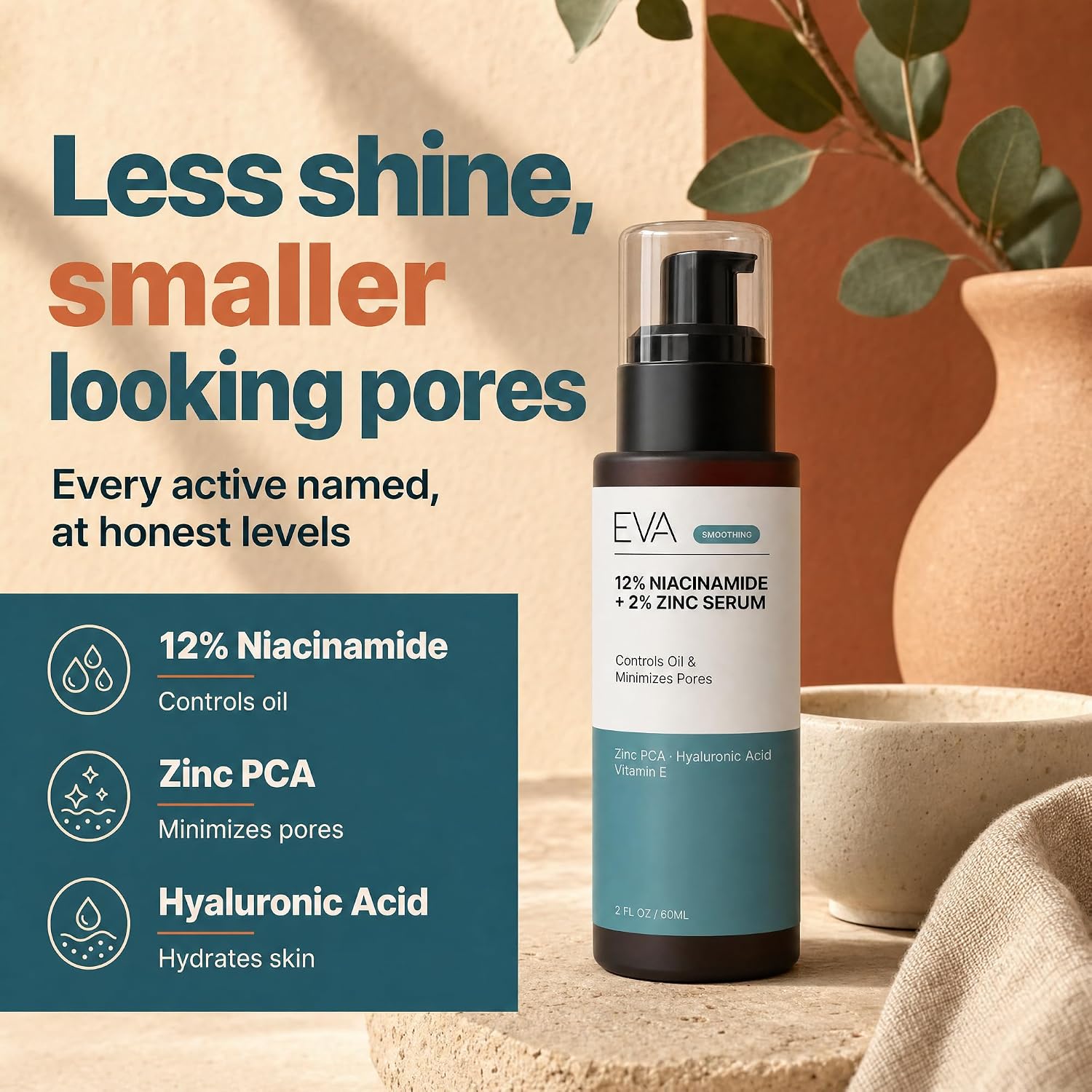 Detalle 2 de Eva Naturals Niacinamide 12% + Zinc Serum (2 Pack) for Dark Spots, Pores & Redness
