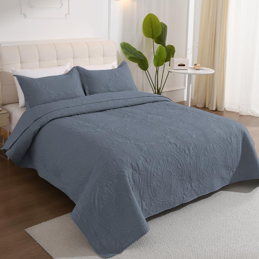 Detalle de DUJUIKE Tagesdecke Bettüberwurf 220x240 cm (blaugrau) – doppelseitige leichte Steppdecke