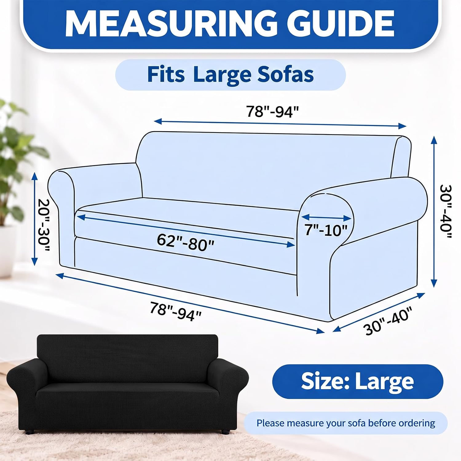 Detalle 2 de KEKUOU Stretch Sofa Cover 78"-94" ๐